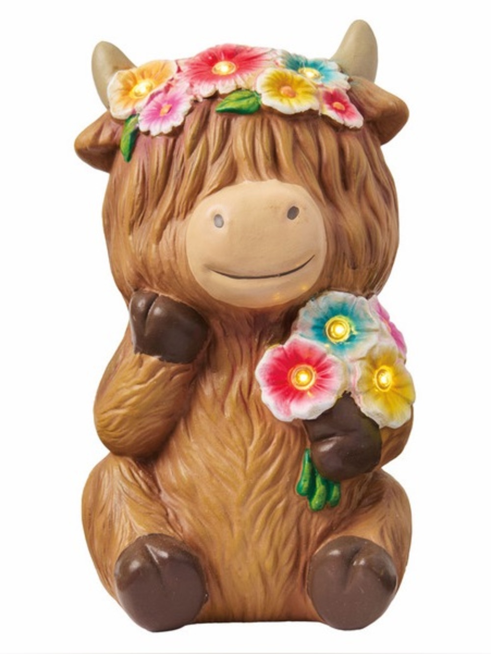 Belavi Solar Garden Highland Cow Figurine